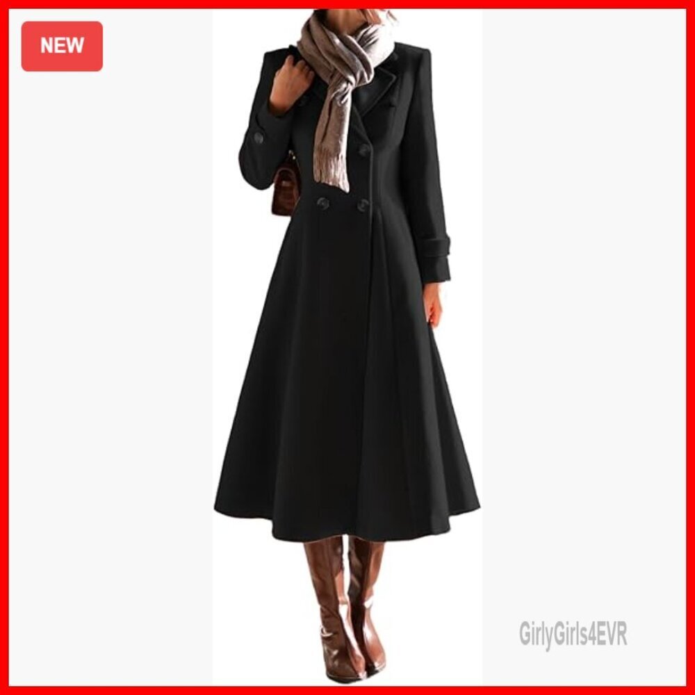 Women's Long Wool Pea Coat Double Breasted Trench Coat Winter Jacket